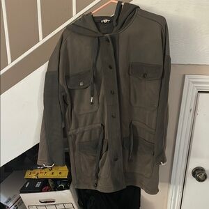 Pol hooded button front sweatshirt material Utility Jacket size small